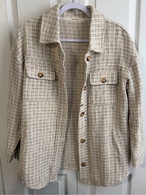 ANDTHEWHY tan black checkered button up shacket size medium